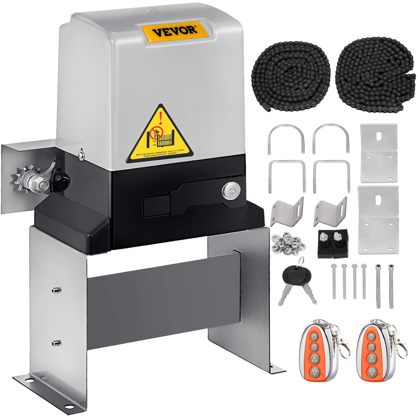 VEVOR - Automatic Sliding Gate Opener 1400LBS with 2 Remote Controls, Gate Operator Hardware Kit for Security - Silver