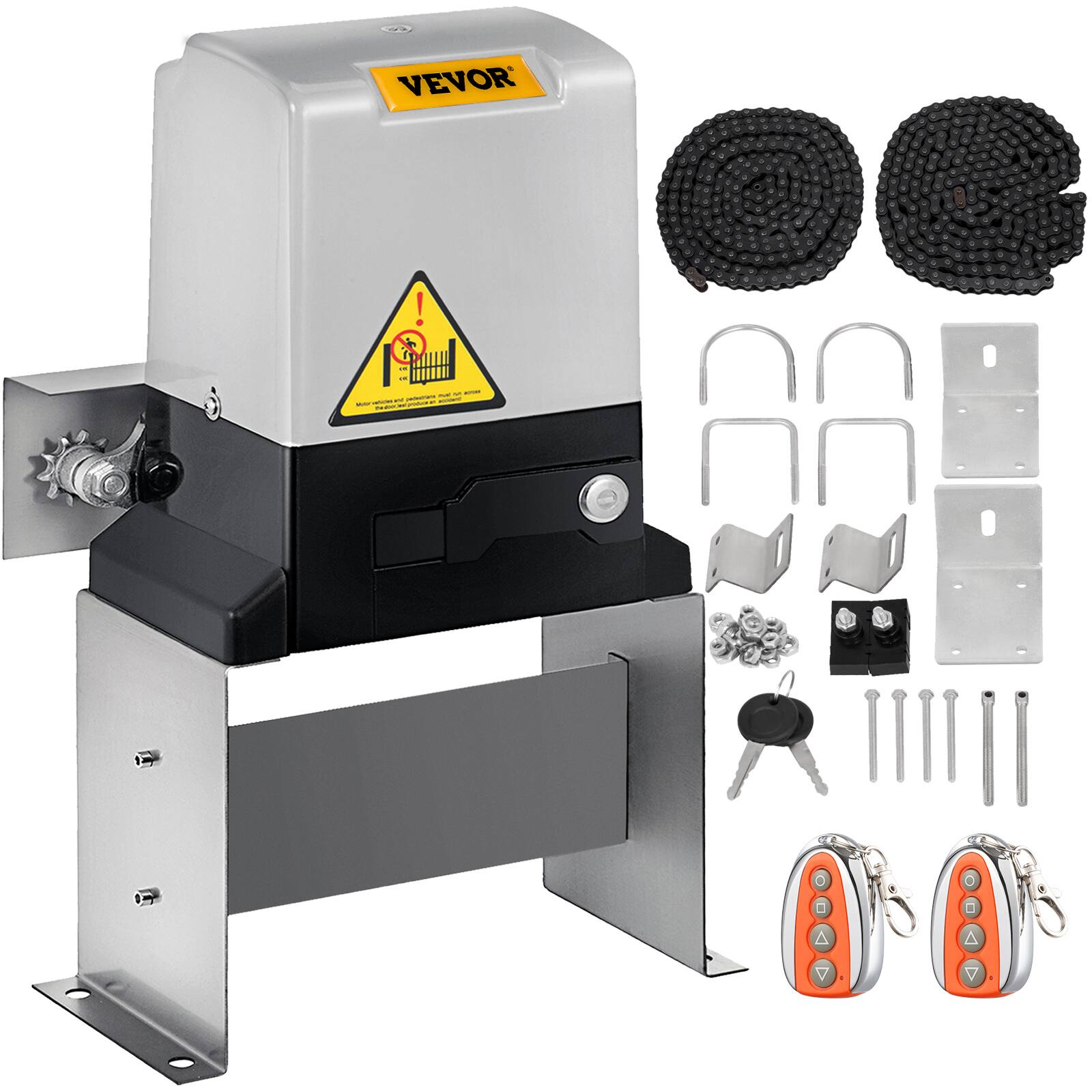 VEVOR - Automatic Sliding Gate Opener 1400LBS with 2 Remote Controls, Gate Operator Hardware Kit for Security - Silver