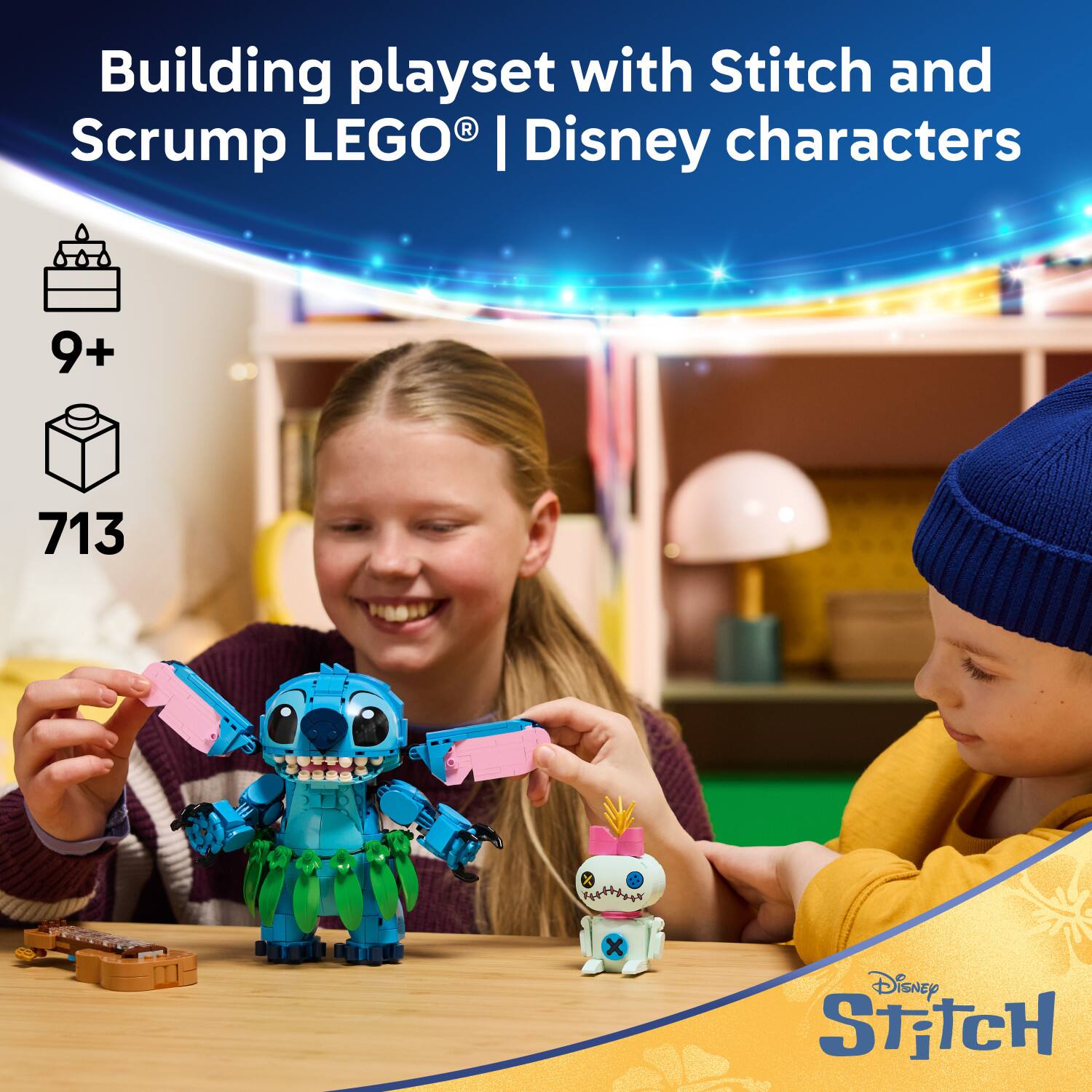 Building playset with Stitch and Scrump LEGO® | Disney characters  
9+  
713