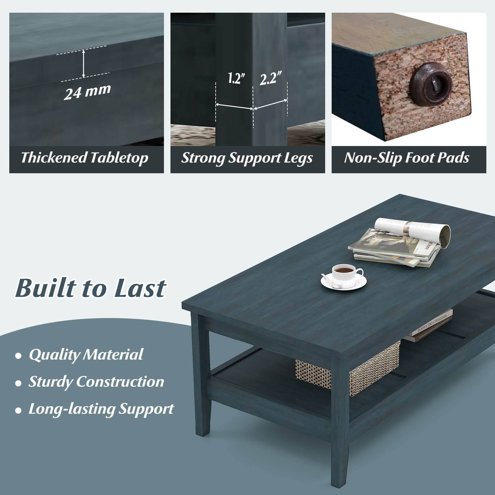 - Thickened Tabletop: 24 mm
- Strong Support Legs: 1.2" x 2.2"
- Non-Slip Foot Pads

Built to Last
- Quality Material
- Sturdy Construction
- Long-lasting Support