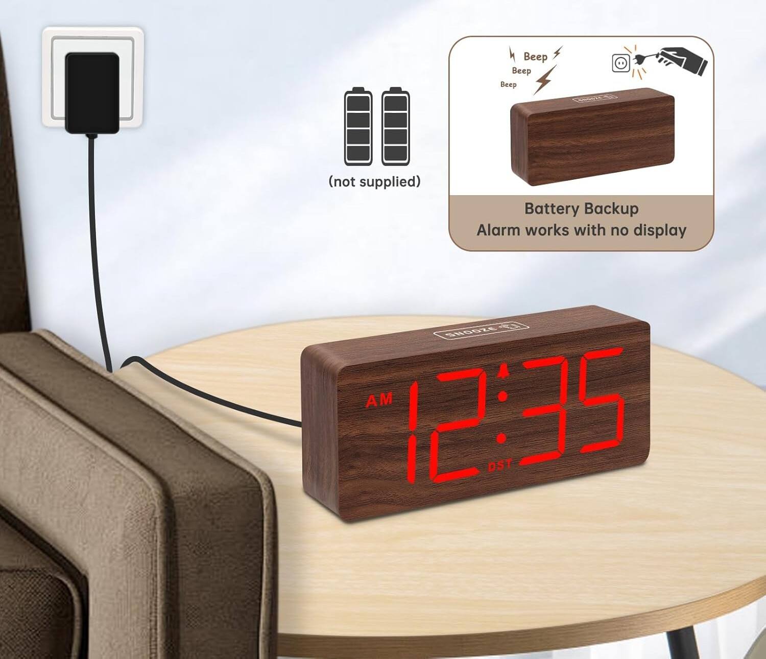 Beep Beep Beep (not supplied)  
Battery Backup Alarm works with no display  
4 580GkE  
AM 12:35 DST