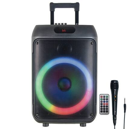 Front. iQ Sound - IQ Sound 12 Inch Portable Wheel RBG Light Party Speaker W/ Microphone and Remote.
