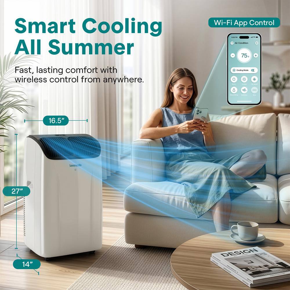 Smart Cooling All Summer  
Fast, lasting comfort with wireless control from anywhere.  
Wi-Fi App Control  
SI7 - B Condition - 75  
Cooing Mod  
16.5" 27" 14"  
DESIGN