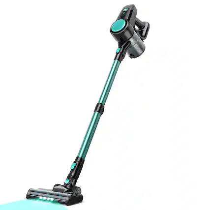 Front. INSE - Cordless Vacuum Cleaner, Powerful Suction Vacuum with Telescopic Tube, LED Display, for Hardfloor, Carpet, Pet Hair - Cyan.