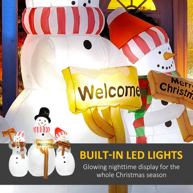 PULUZ 6.1 feet Inflatable Three Snowmen with Sign Each, Blow Up Outdoor ...