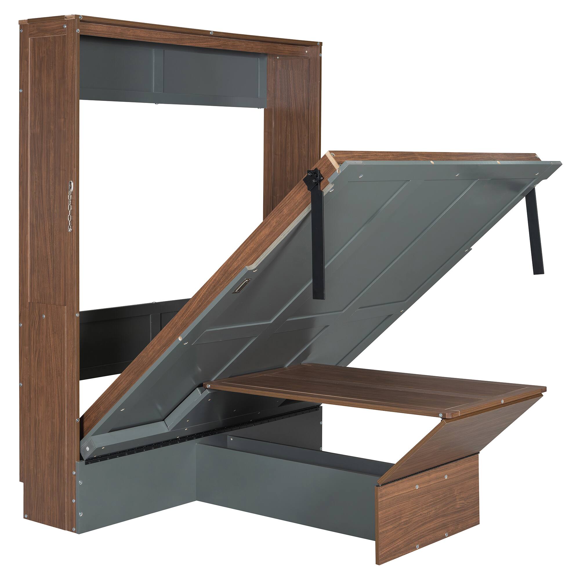 Alt View 2. Anysun - Full Size Murphy Bed with Foldable Desk – Space Saving Wall Bed - Brown.