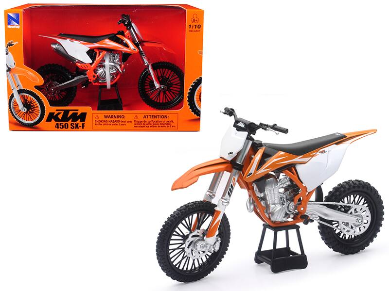KTM 450 SX-F Dirt Bike 1/10 Diecast Motorcycle Model by New Ray - Orange And White