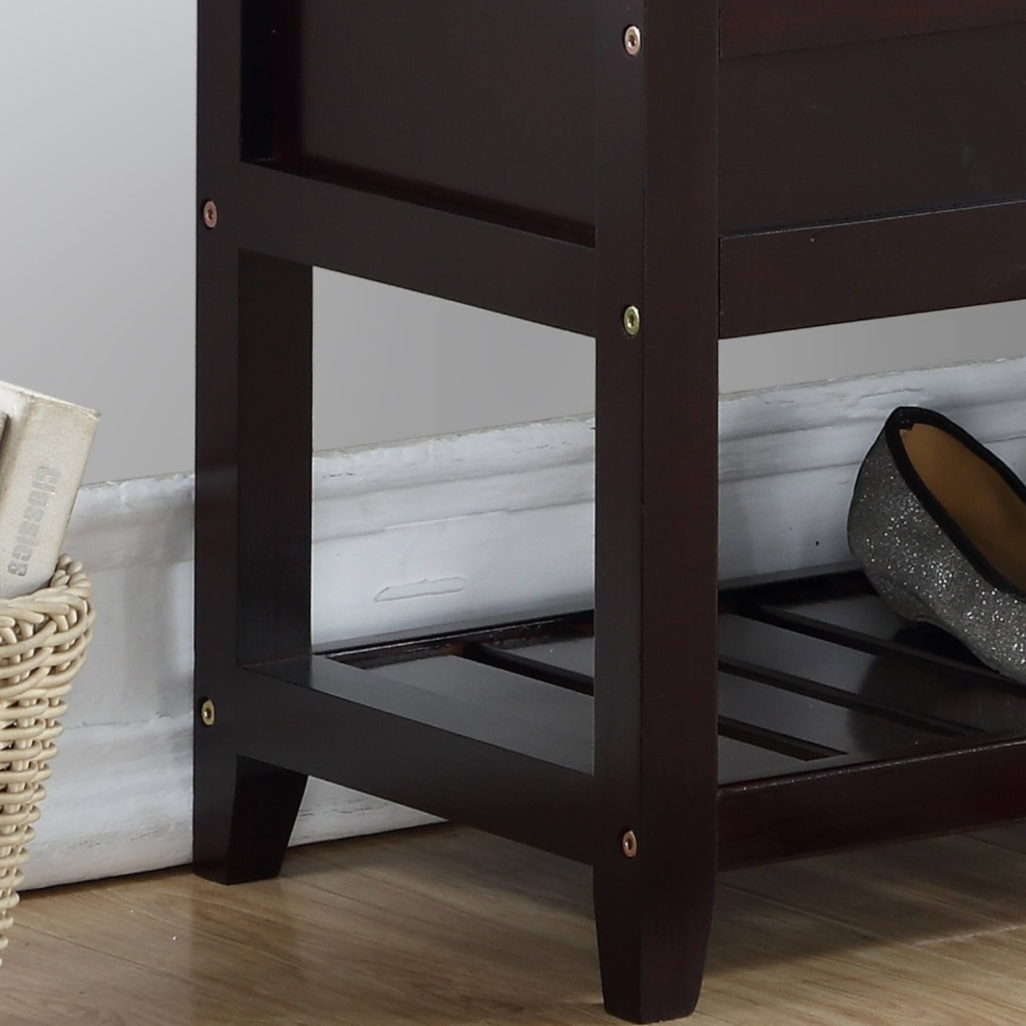 Back. GOODSILO - Entryway Seating Bench with Lift-Top Shoe Storage and Slatted Shelf in Espresso Finish - Espresso.