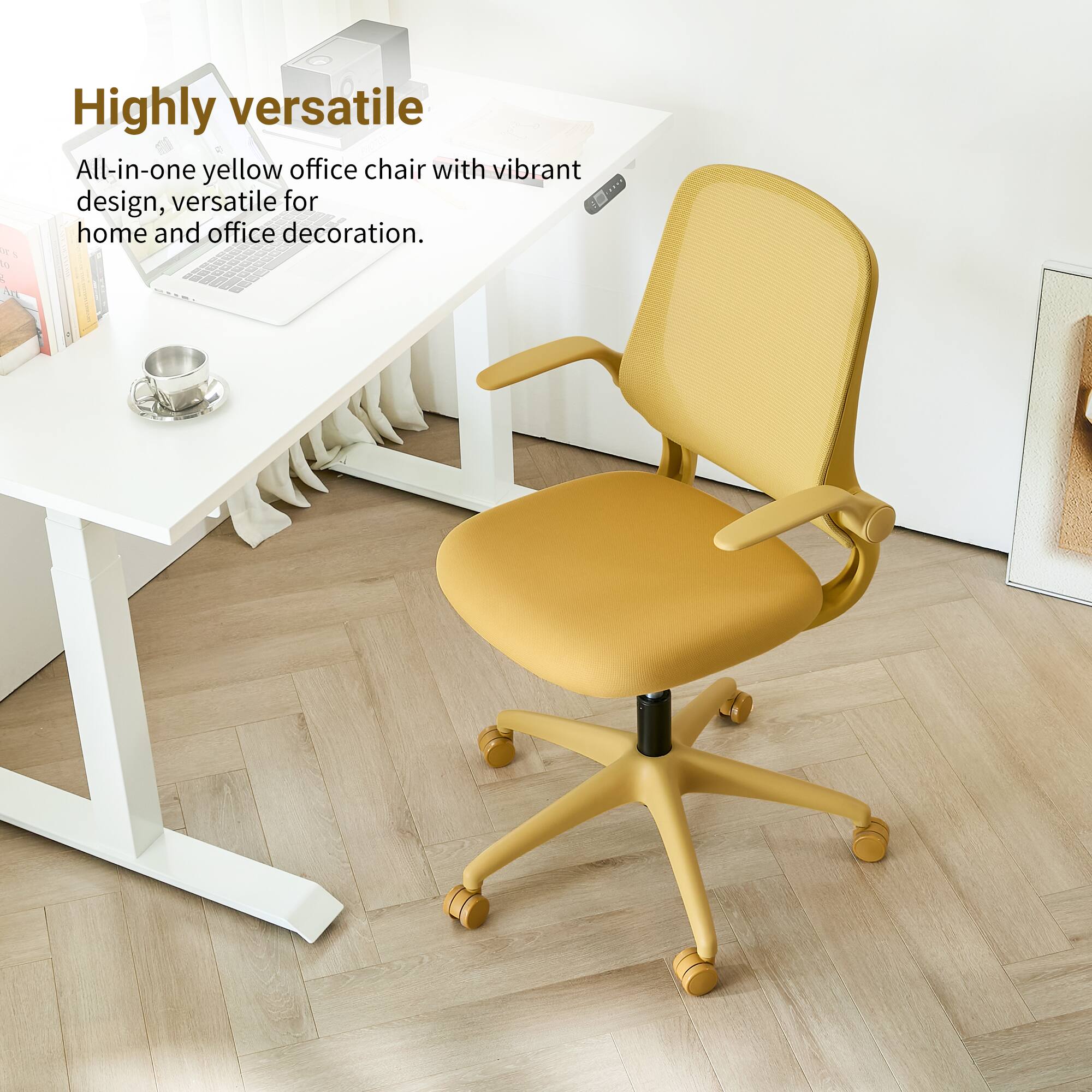 - 1 & Highly versatile All-in-one yellow office chair with vibrant design, versatile for home and office decoration.