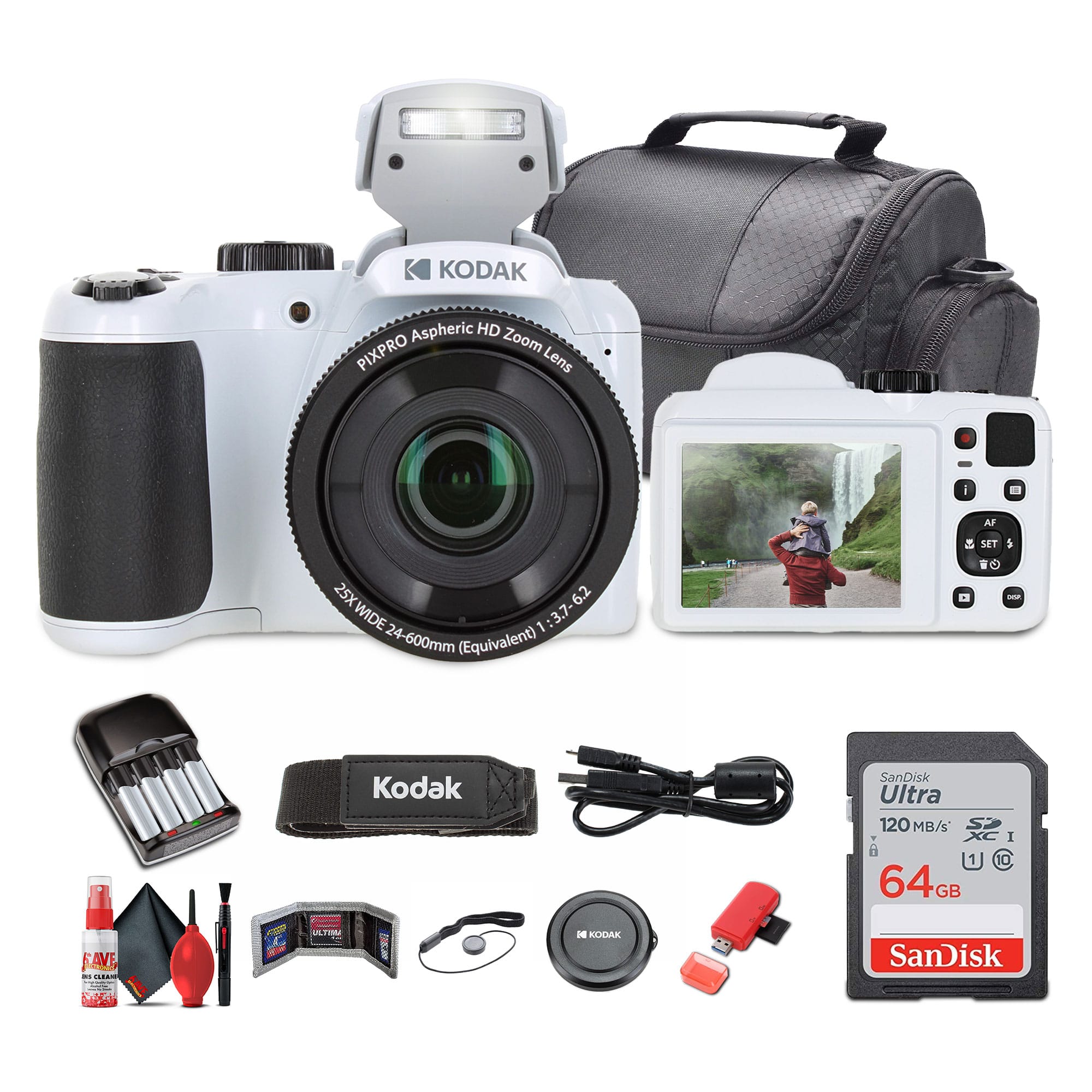 Kodak - Pixpro AZ255 Digital Camera (AZ255WH) Bundle with Accessories - White