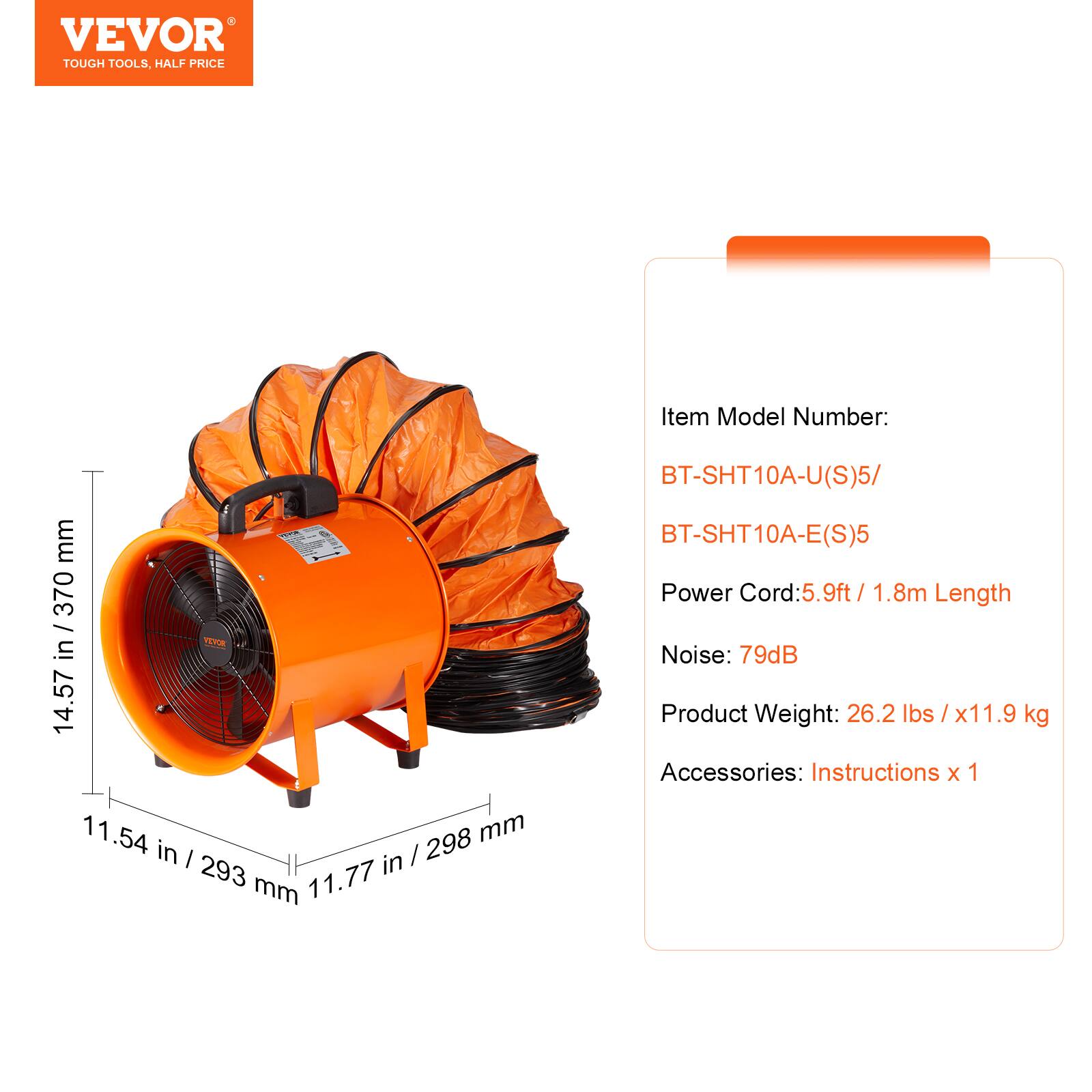 VEVOR TOUGH TOOLS, HALF PRICE

Item Model Number:
BT-SHT10A-U(S)5/ BT-SHT10A-E(S)5

Power Cord: 5.9ft / 1.8m Length

Noise: 79dB

Product Weight: 26.2 lbs / 11.9 kg

Accessories: Instructions x 1
