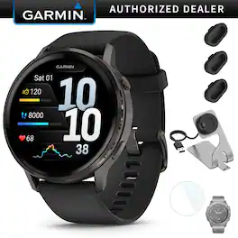 Garmin - Venu 4 Health & Fitness GPS Smartwatch 45 mm + Charging Dock Accessory Bundle - Slate with Black Silicone Band - (2025)