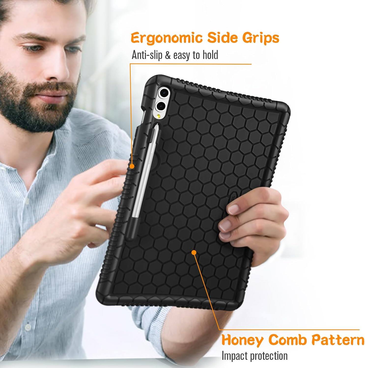 Ergonomic Side Grips  
Anti-slip & easy to hold

Honey Comb Pattern  
Impact protection