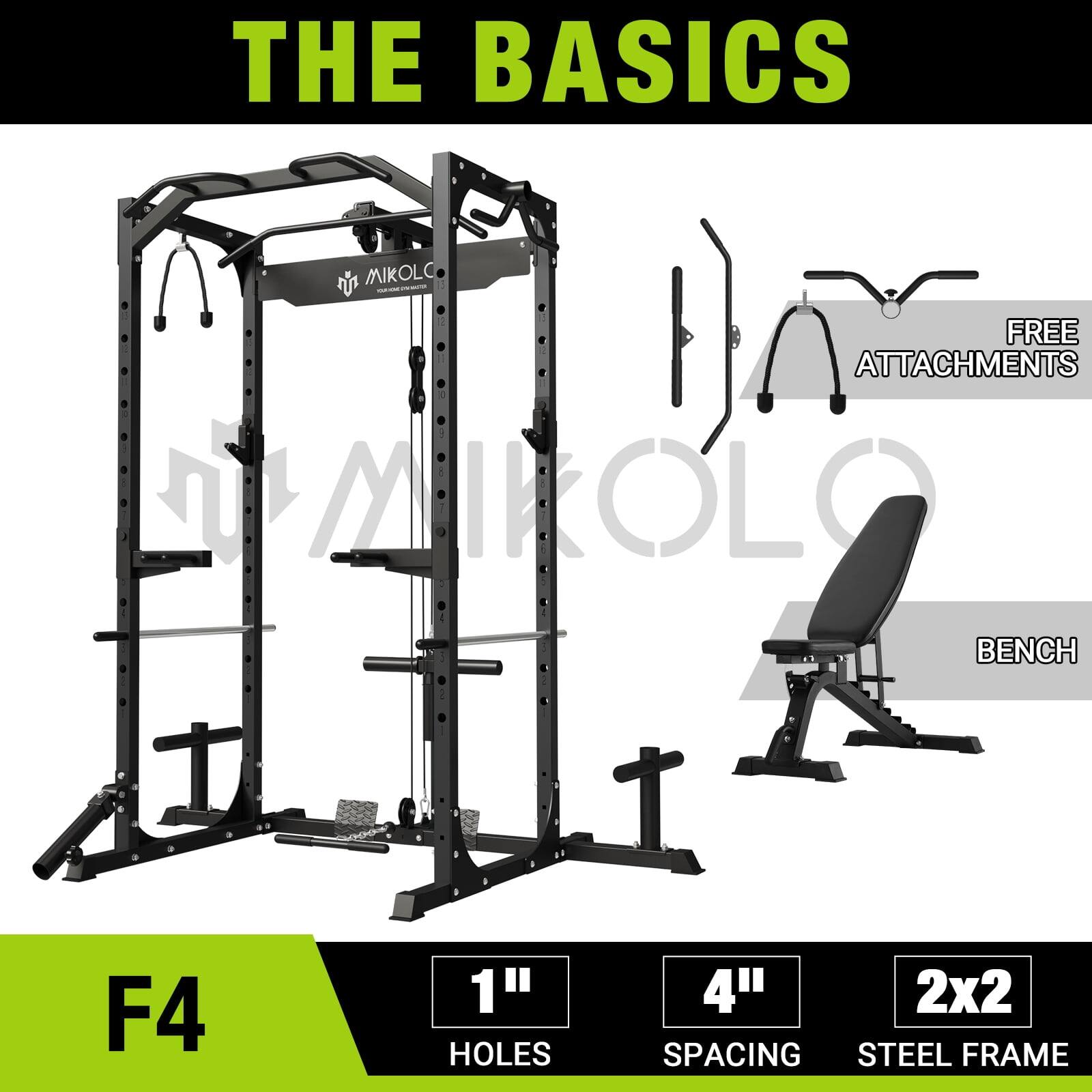 THE BASICS MIKOLC: FREE ATTACHMENTS MIKOLO BENCH F4 1" HOLES 4" SPACING 2x2 STEEL FRAME