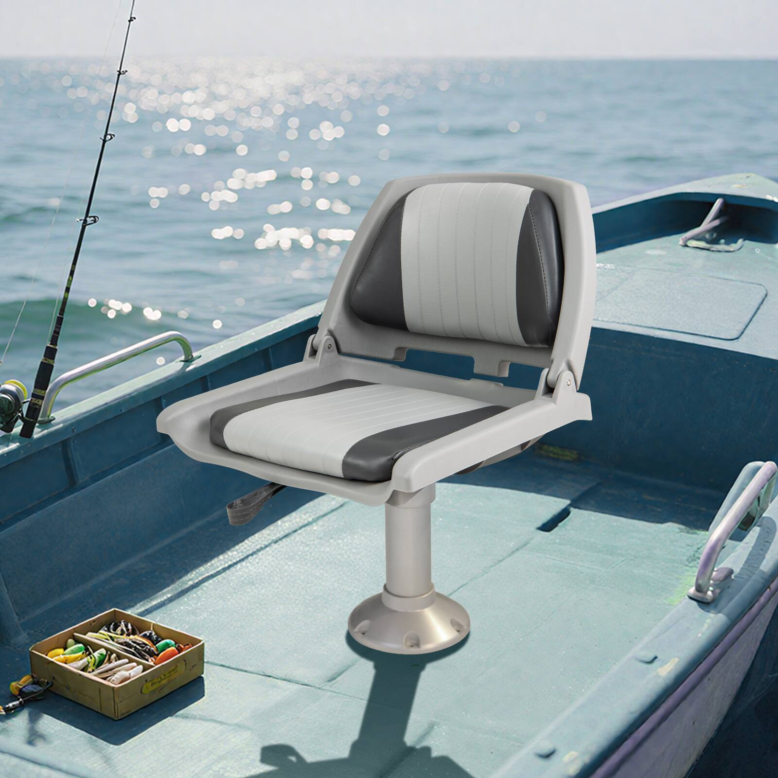 Alt View 1. Gymax - Gymax Folding Fishing Boat Seat w/High-density Sponge Cushion PVC Surface & PP Frame Gray - Gray, White.