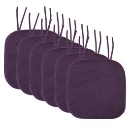 Sweet Home Collection - Honeycomb Memory Foam Non-Slip 16" x 16" Chair Cushion Pad with Ties, 6-Pack - Eggplant