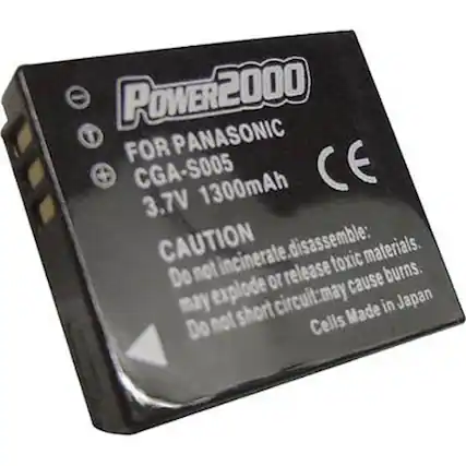 POWER2000
PANASONIC
FOR CGA-S005
3.7V 1300mAh
CAUTION
Do not incinerate. disassemble: toxic materials.
Do not or release cause burns. may explode short circuit may
Made in Japan
Cells