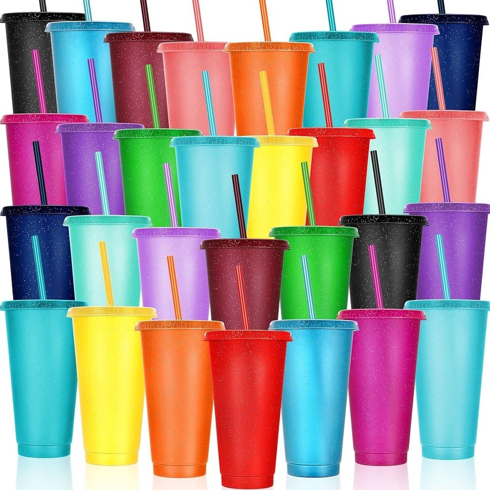 30 Pieces Tumbler with Straw and Lid Bulk Water Bottle - Multicolor