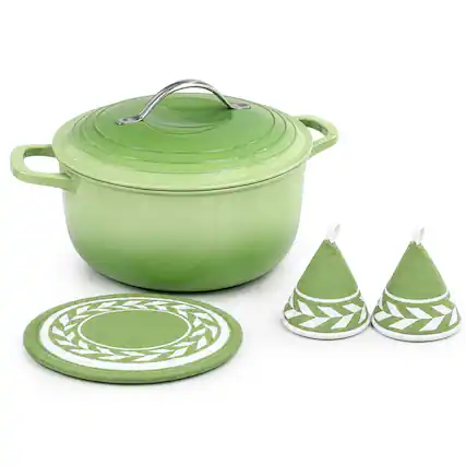 Front. Winado - 7.5QT Enameled Cast Iron Dutch Oven with Lid & Heat-Resistant Gloves & Pot Mat Compatible with All Cooktops for Braising - Green.