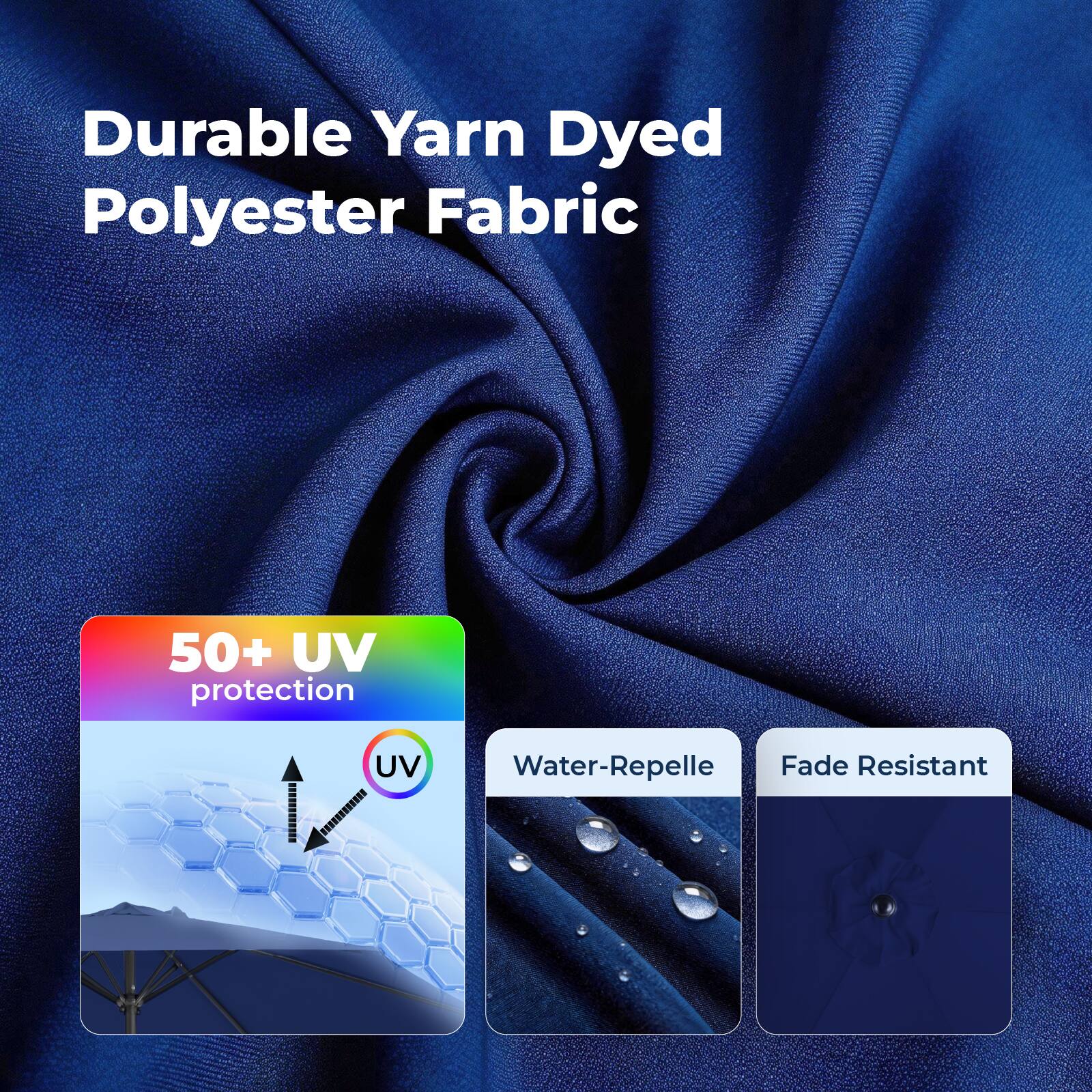 Durable Yarn Dyed Polyester Fabric

- 50+ UV protection
- Water-Repellent
- Fade Resistant