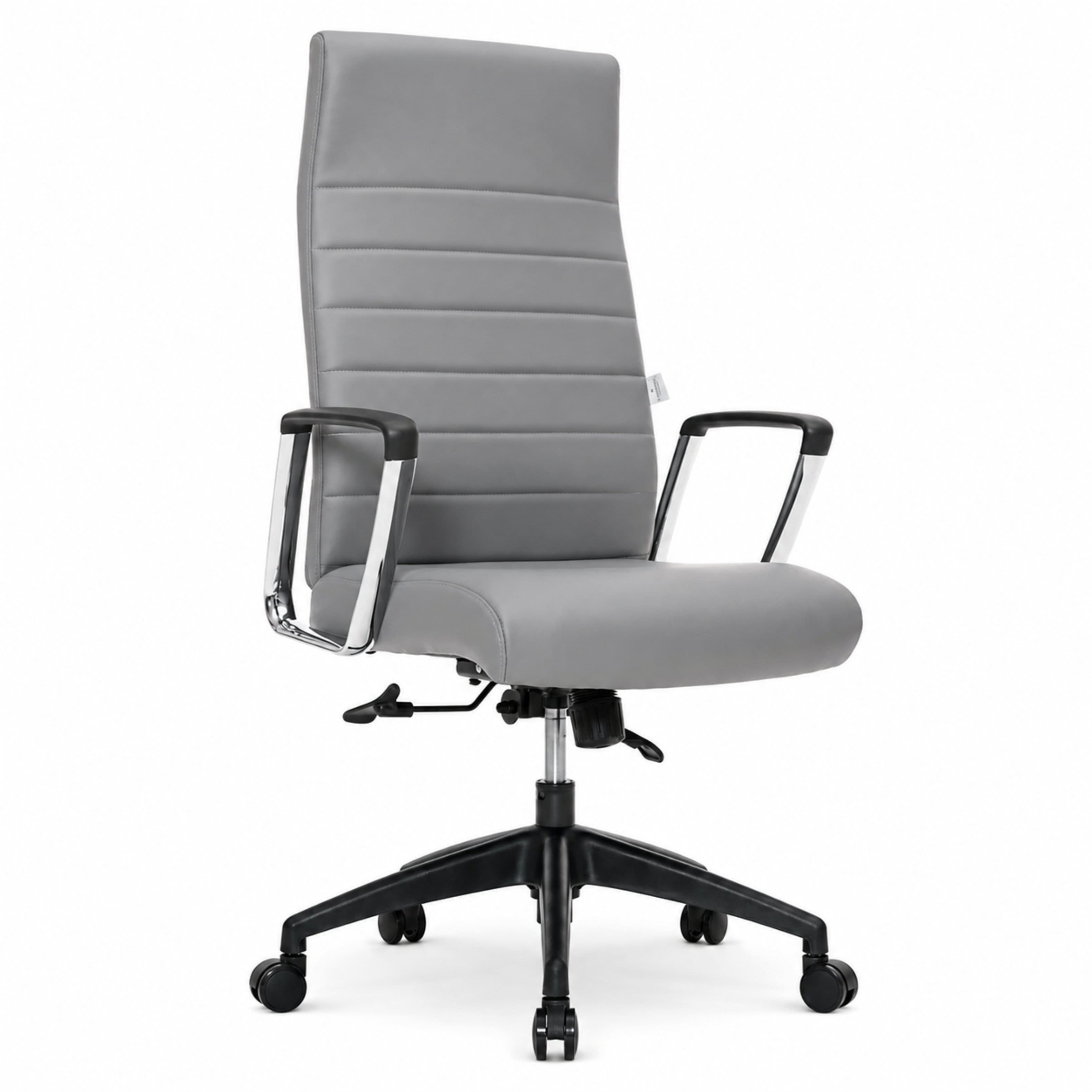 Front. LeisureMod - Hilton Ergonomic High Back Adjustable Leather Upholstered Office Desk Chair, Steel Frame, Swivel Base, Home Office Use - Grey.