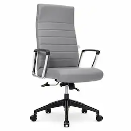 LeisureMod - Hilton Ergonomic High Back Adjustable Leather Upholstered Office Desk Chair, Steel Frame, Swivel Base, Home Office Use - Gray