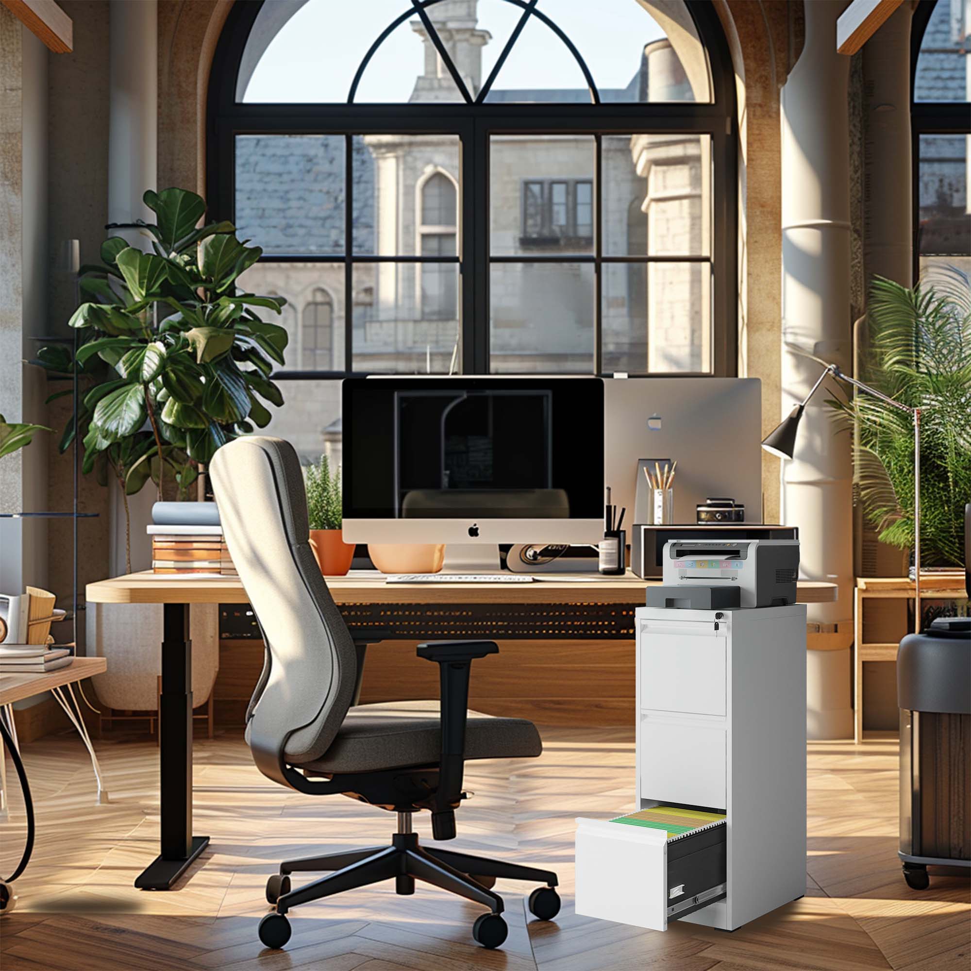 Alt View 1. Boyel Living - 3-Drawer Vertical Metal File Cabinet with Lock for Letter/Legal/A4 Files - White.