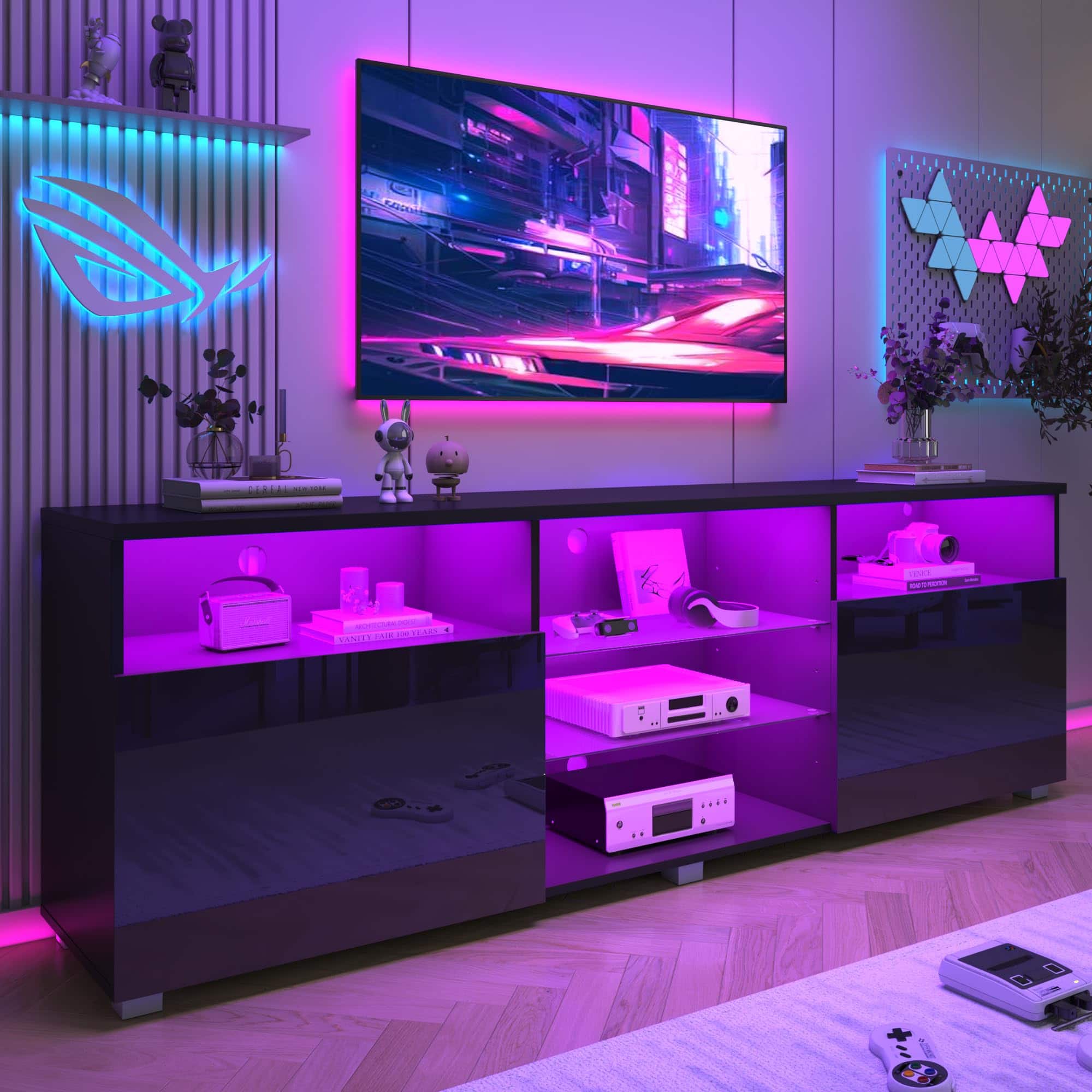 Lent Glitter Wood LED TV Stand for 70/75 inch, High Glass Modern