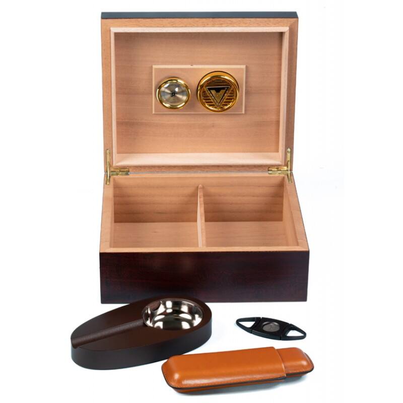 Back. Prestige - Diplomat Cigar Humidor Gift Set - Rich Cherry Wood Finish.
