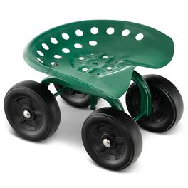 SKONYON - Garden Rolling Work Seat with Adjustable Height Durable Frame and High Weight Capacity - Green
