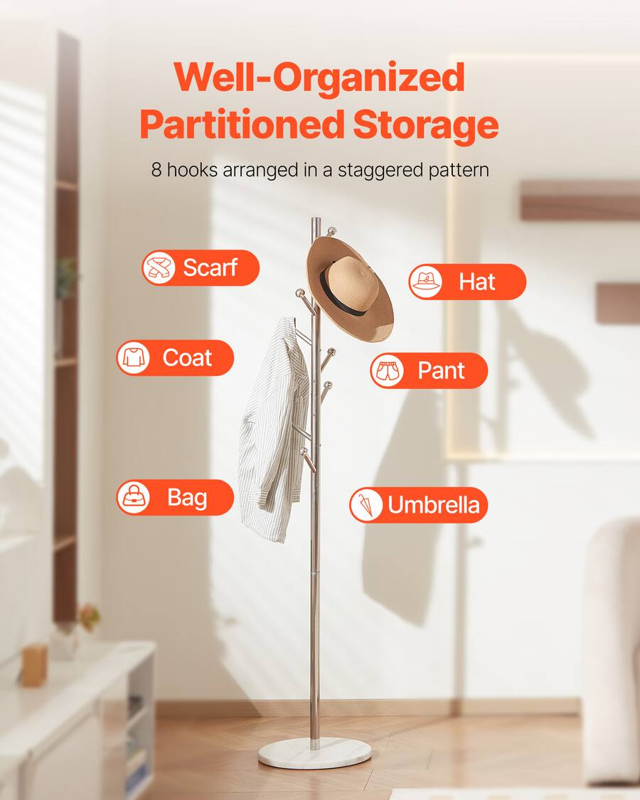 VEVOR Coat Rack, Freestanding Coats Rack Stand with Stable Marble Base ...
