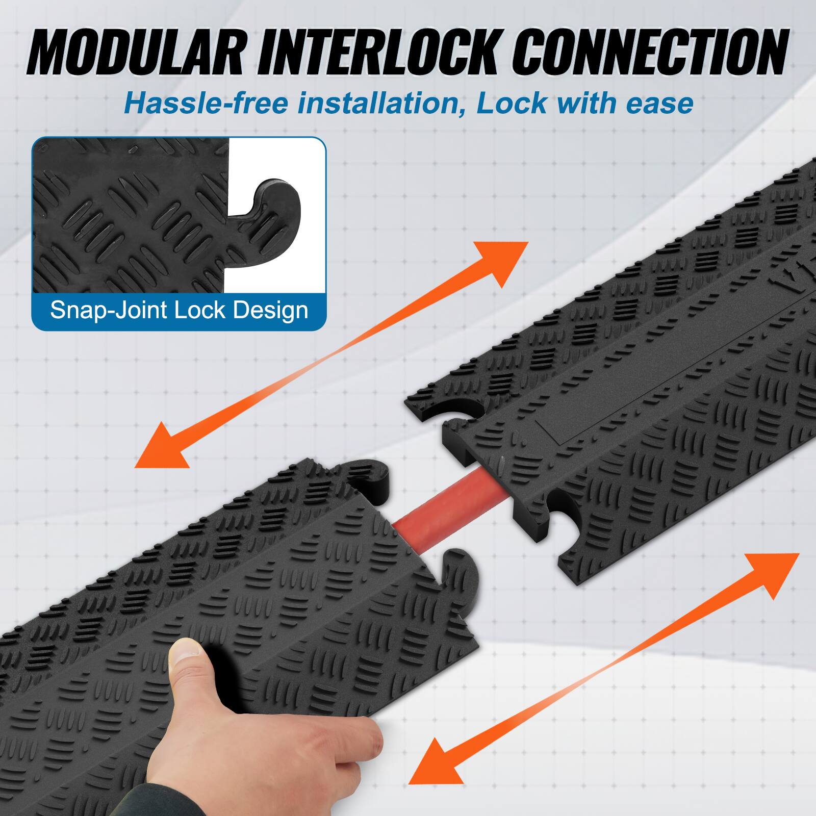 MODULAR INTERLOCK CONNECTION, Hassle-free installation, Lock with ease. Snap-Joint Lock Design.