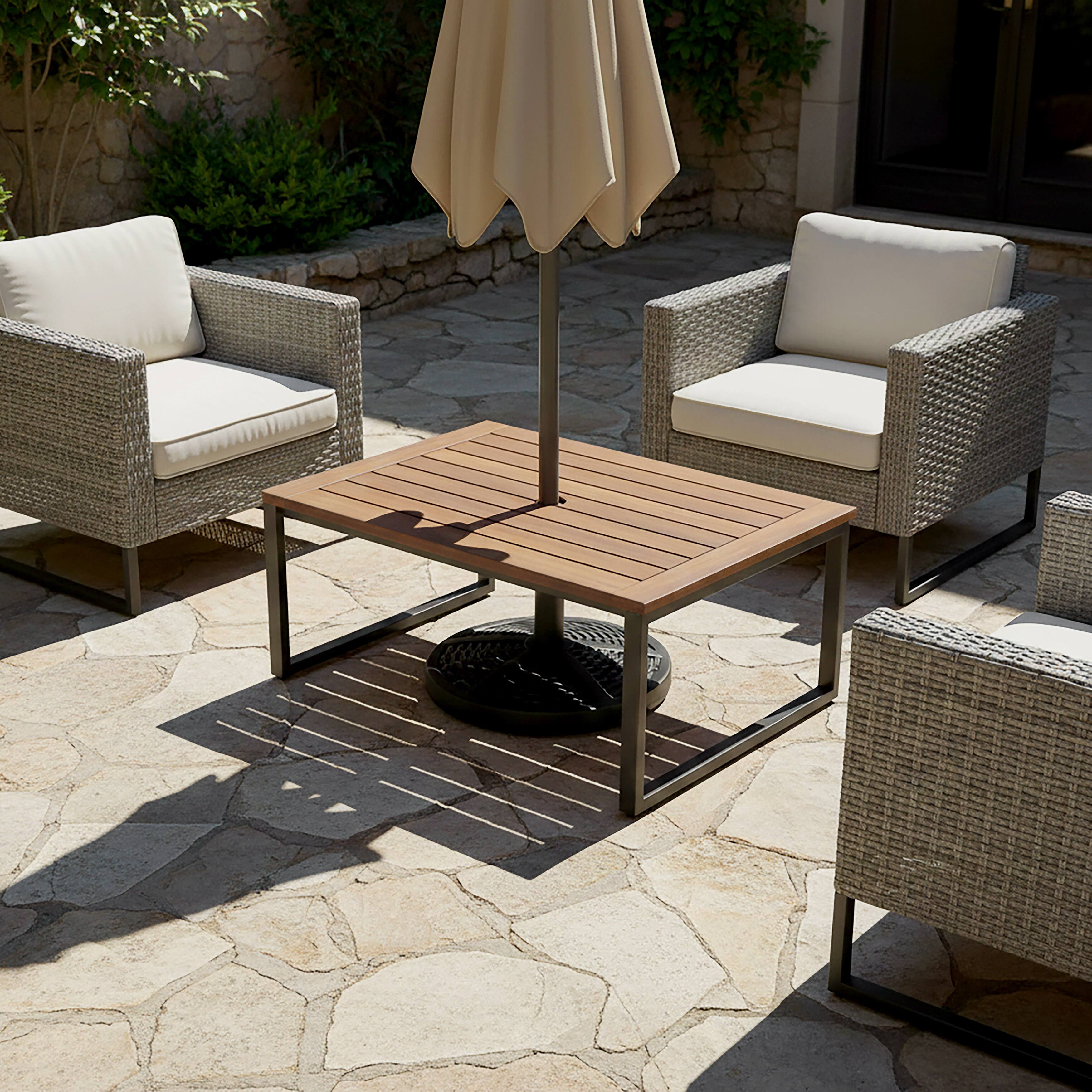 Left. Nuu Garden - Outdoor 26 lb. Round Black Patio Umbrella Base, Polyethylene and Concrete - Black.