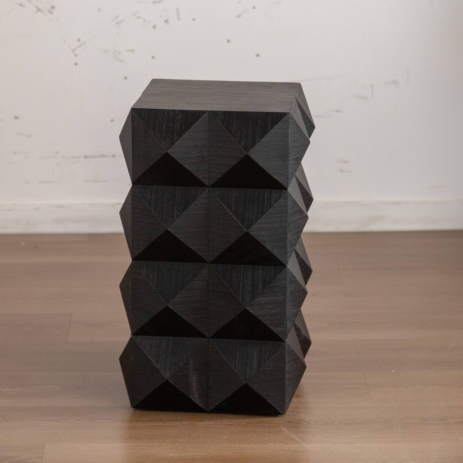 Alt View 10. Ecooso - 23.62"Height Three-dimensional Embossed Pattern Design Retro Side Table Retro Wooden Nightstand - Black.