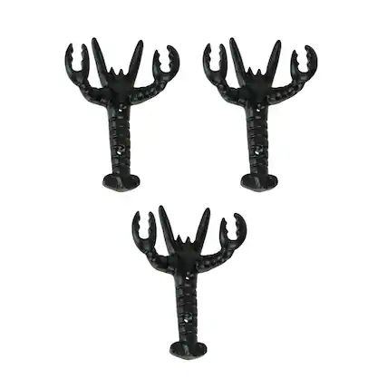 Front. Moby Dick Specialties - Set of 3 Black Enamel Cast Iron Lobster Shaped Decorative Wall Hooks - Black.