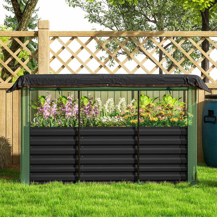 Alt View 9. PULUZ - Galvanized Steel Planter Box with Crop Cage and Shade Cloth, Raised Garden Bed for Flowers, Veggies and Herbs - Dark Gray.