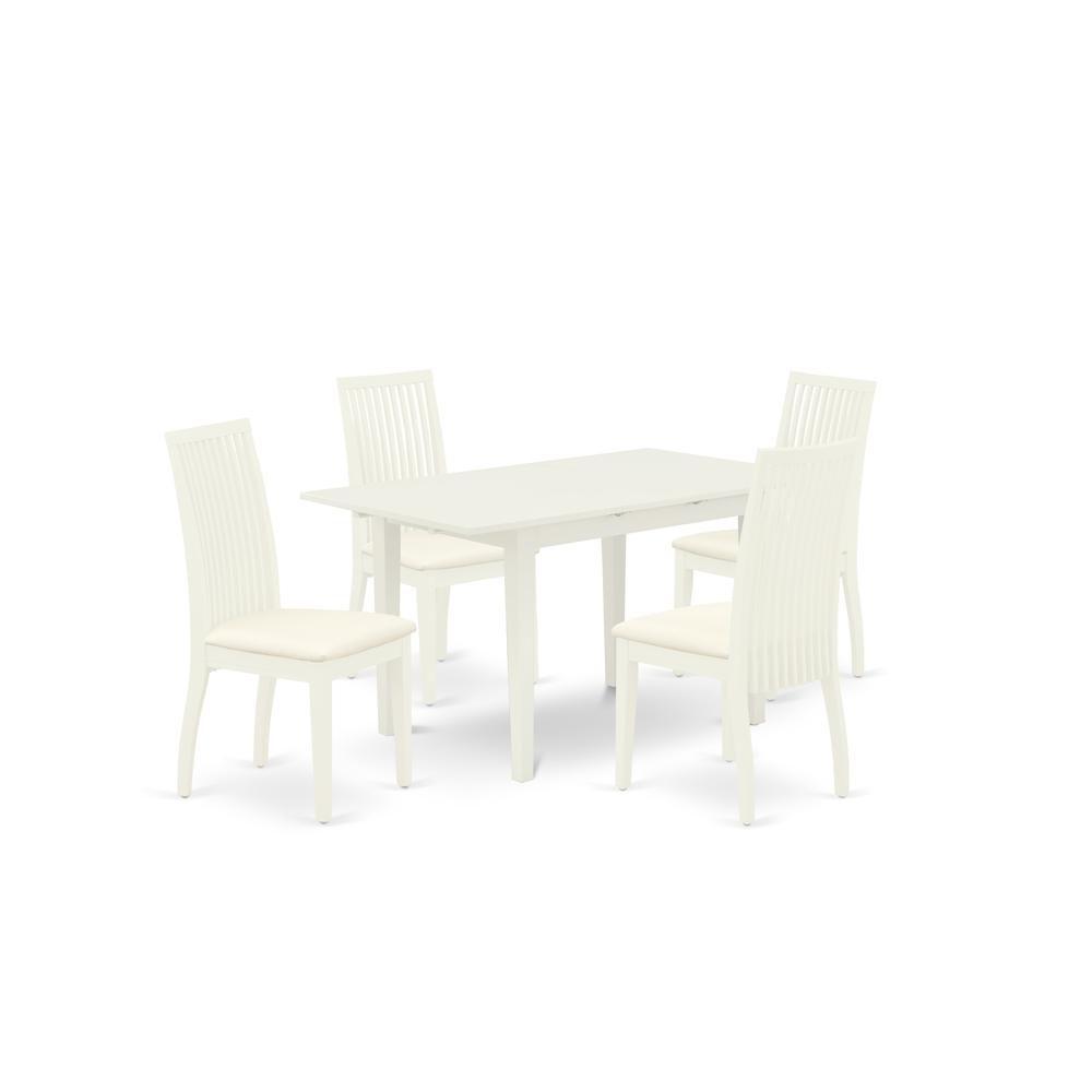 Front. East West Furniture - Dining Table- Dining Chairs - Brown.