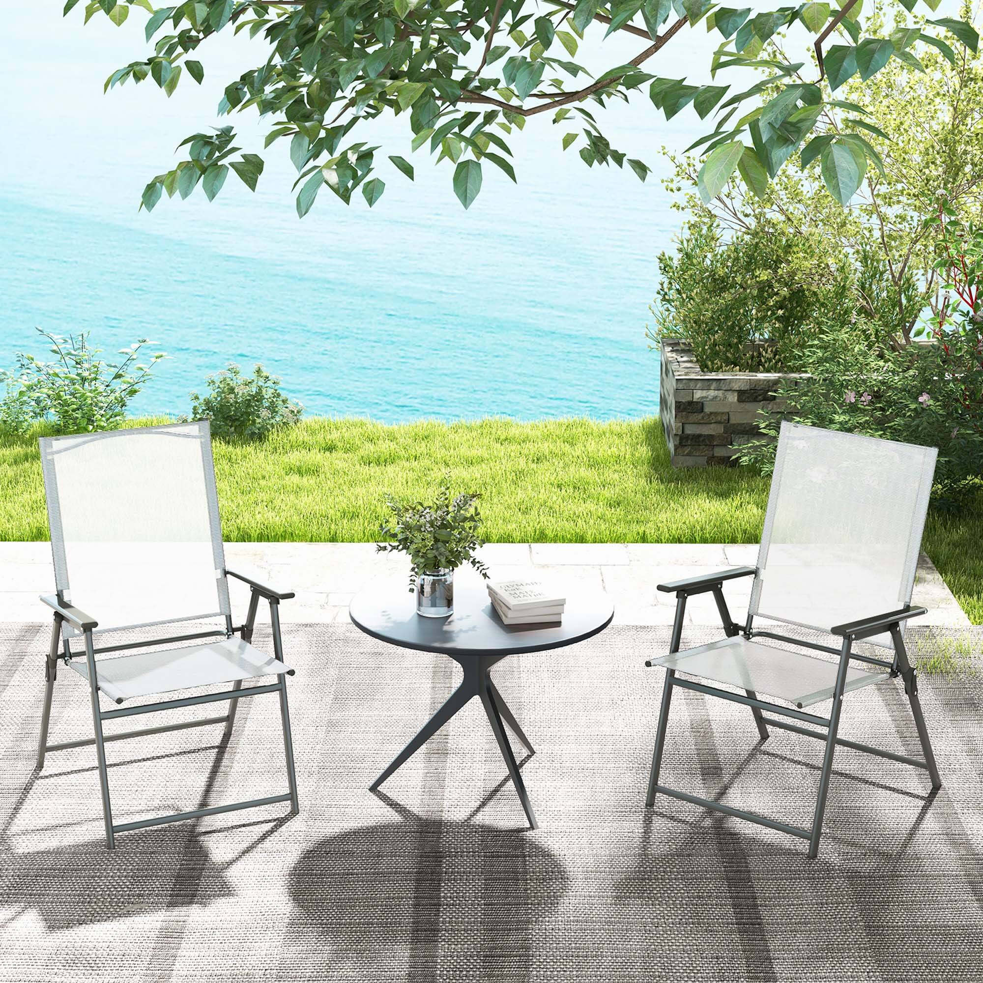 Alt View 1. Costway - Costway 4pcs Patio Folding Portable Dining Chairs Metal Frame Armrests Garden - White.