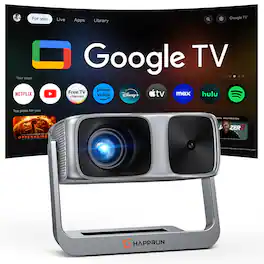Happrun - 2000 ANSI Smart Projector with Google TV, 4K Decoding, WiFi, Bluetooth, Auto-Focus & Dolby Audio