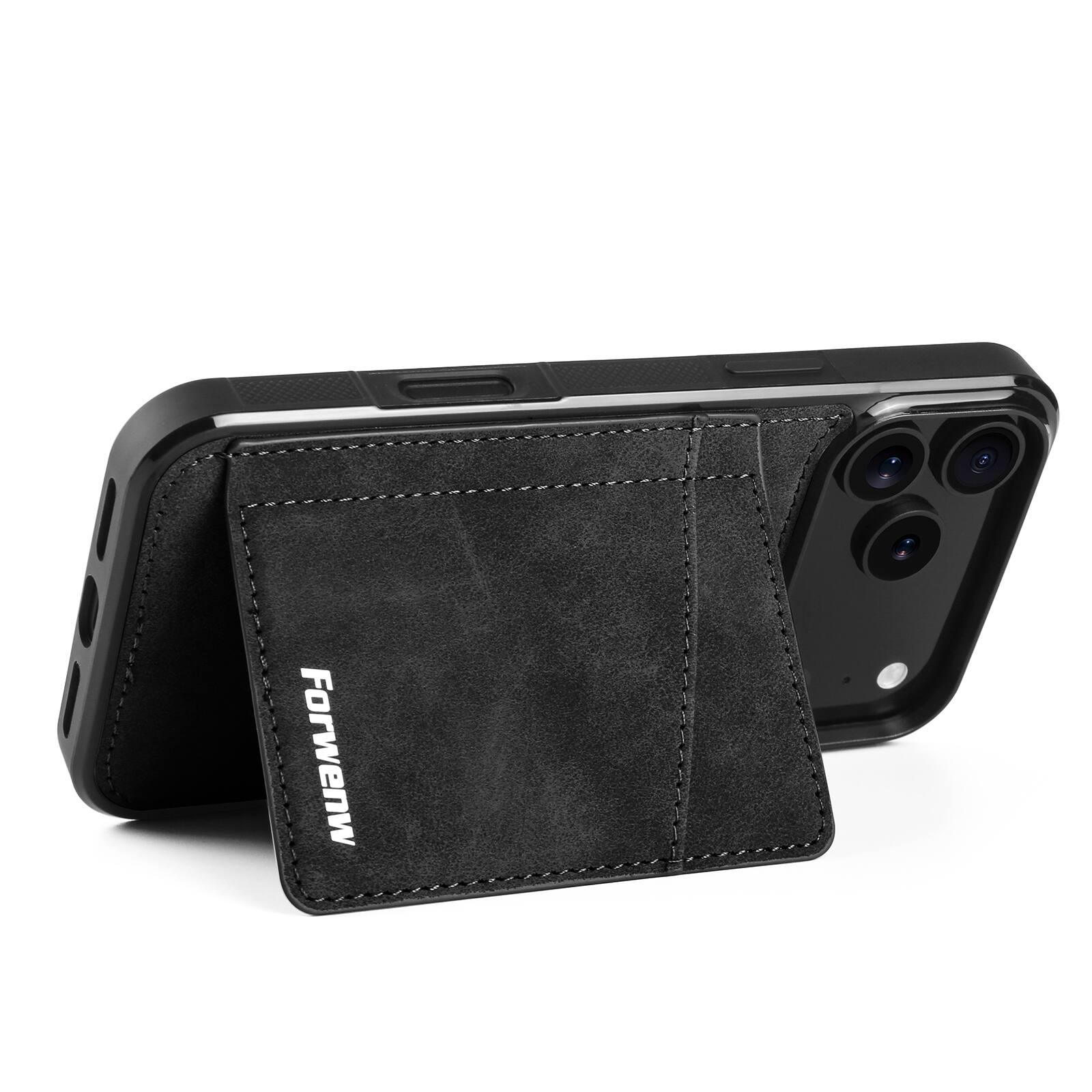 Left. Dteck - Wallet Phone Case for Apple iPhone 18 Pro with Kickstand, Slim Shockproof Leather TPU Card Holder Protective Cover - Black.