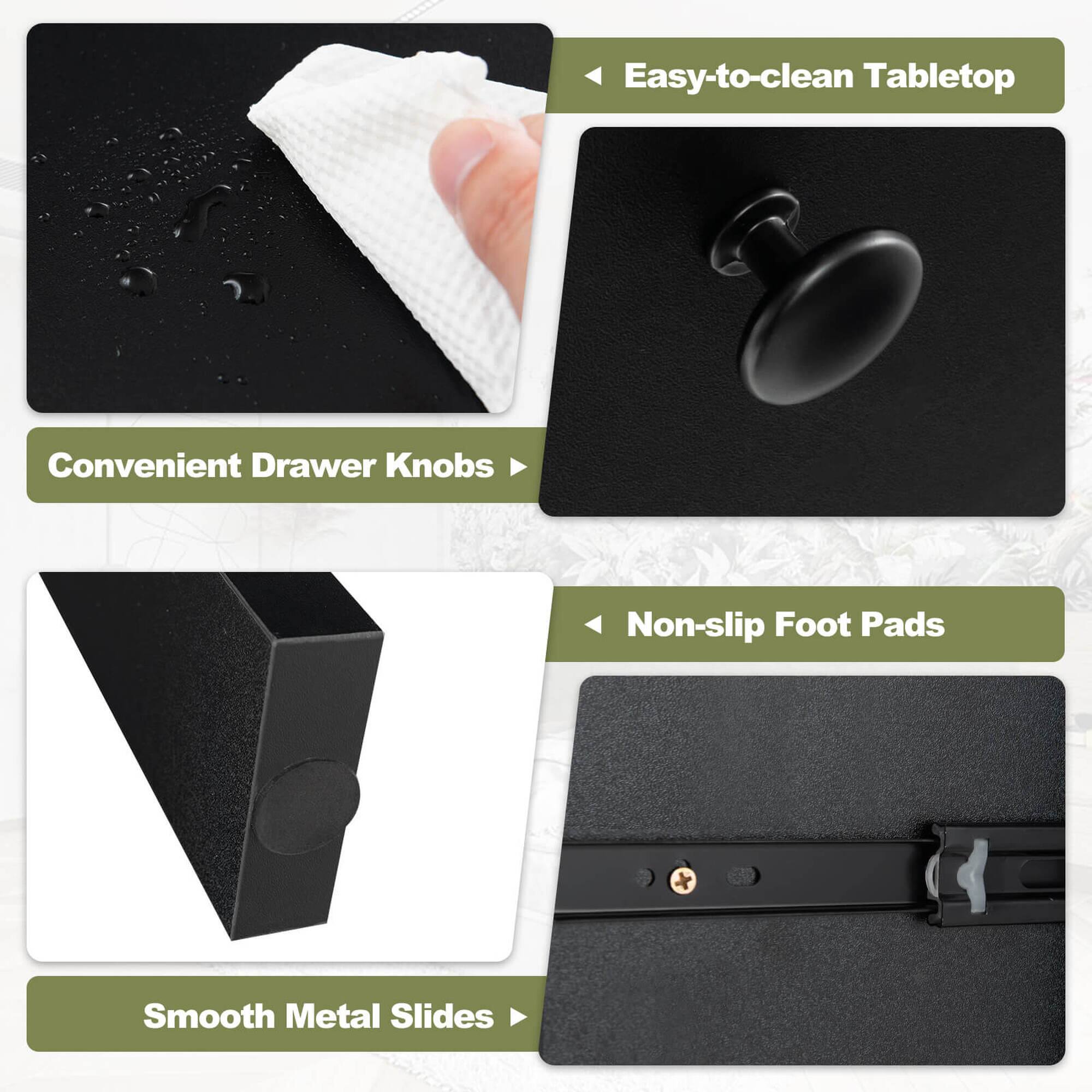 Easy-to-clean Tabletop Convenient Drawer Knobs Non-slip Foot Pads Smooth Metal Slides