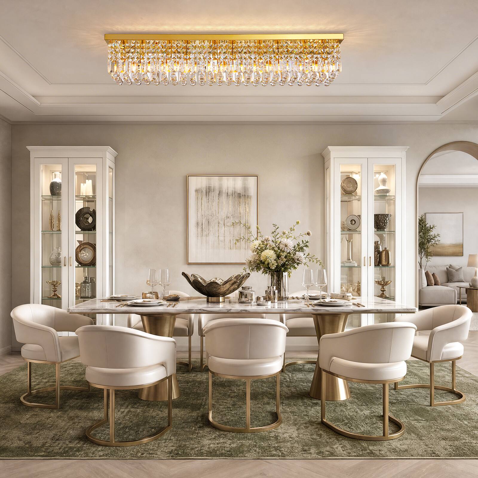 Alt View 1. Siljoy - 47.2-icnh 10-Light Gold K9 Crystal Chandelier, Dimmable E12 Flush Mount for Dining Kitchen Living Room - Gold.