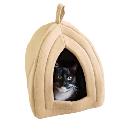 Front. PetMaker - Cat House Indoor Bed with Removable Foam Cushion Pet Tent for Puppies, Rabbits, Hedgehogs, and Other Small Animals - Tan.