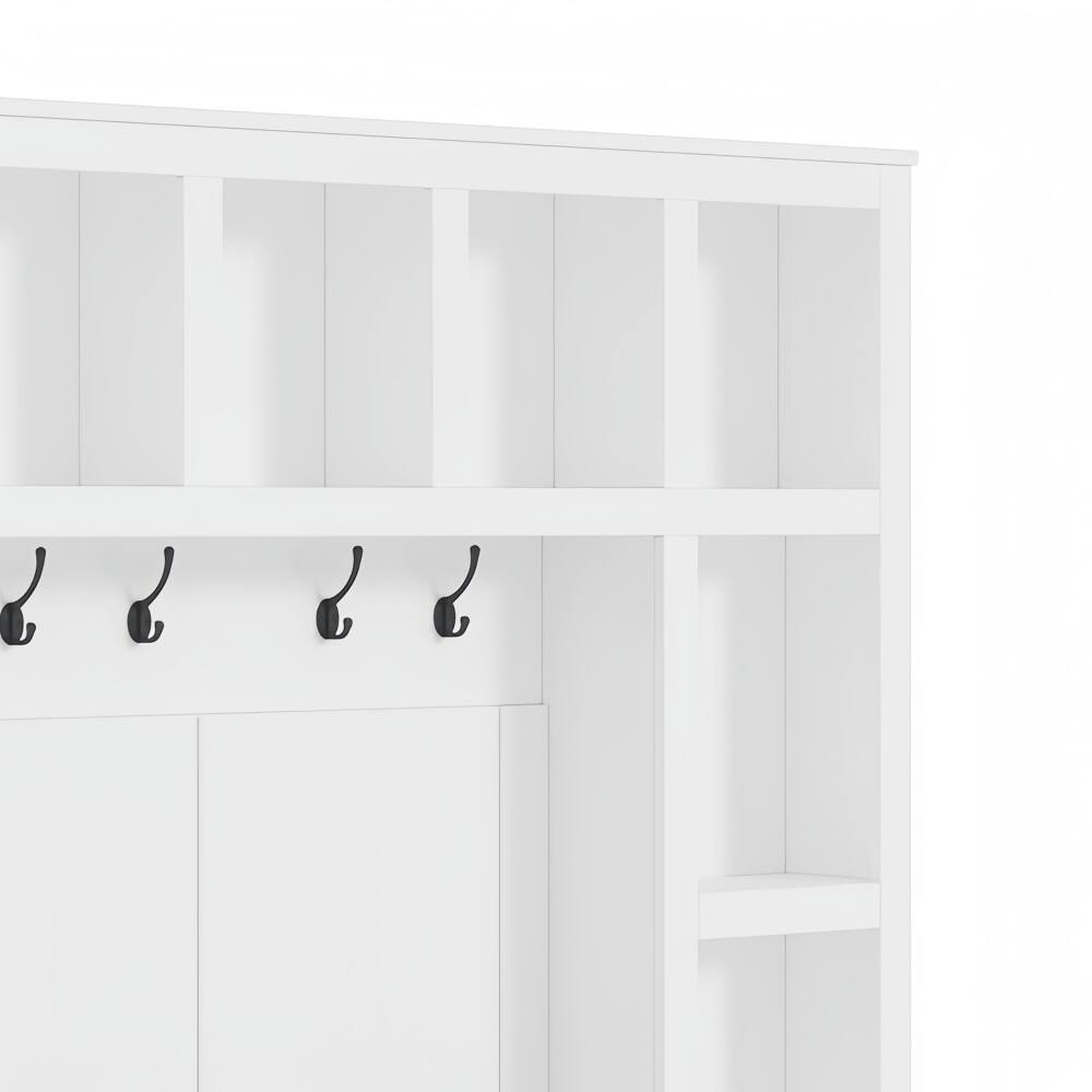 Alt View 9. Loheer - Loheer Farmhouse Wooden Hall Tree 4-in-1 Entryway Shoe Cabinet Walnut Storage Bench - White and Walnut.