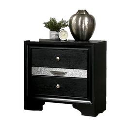 Loheer - Contemporary Nightstand with Hidden Jewelry Drawer and Silver Accents - Black