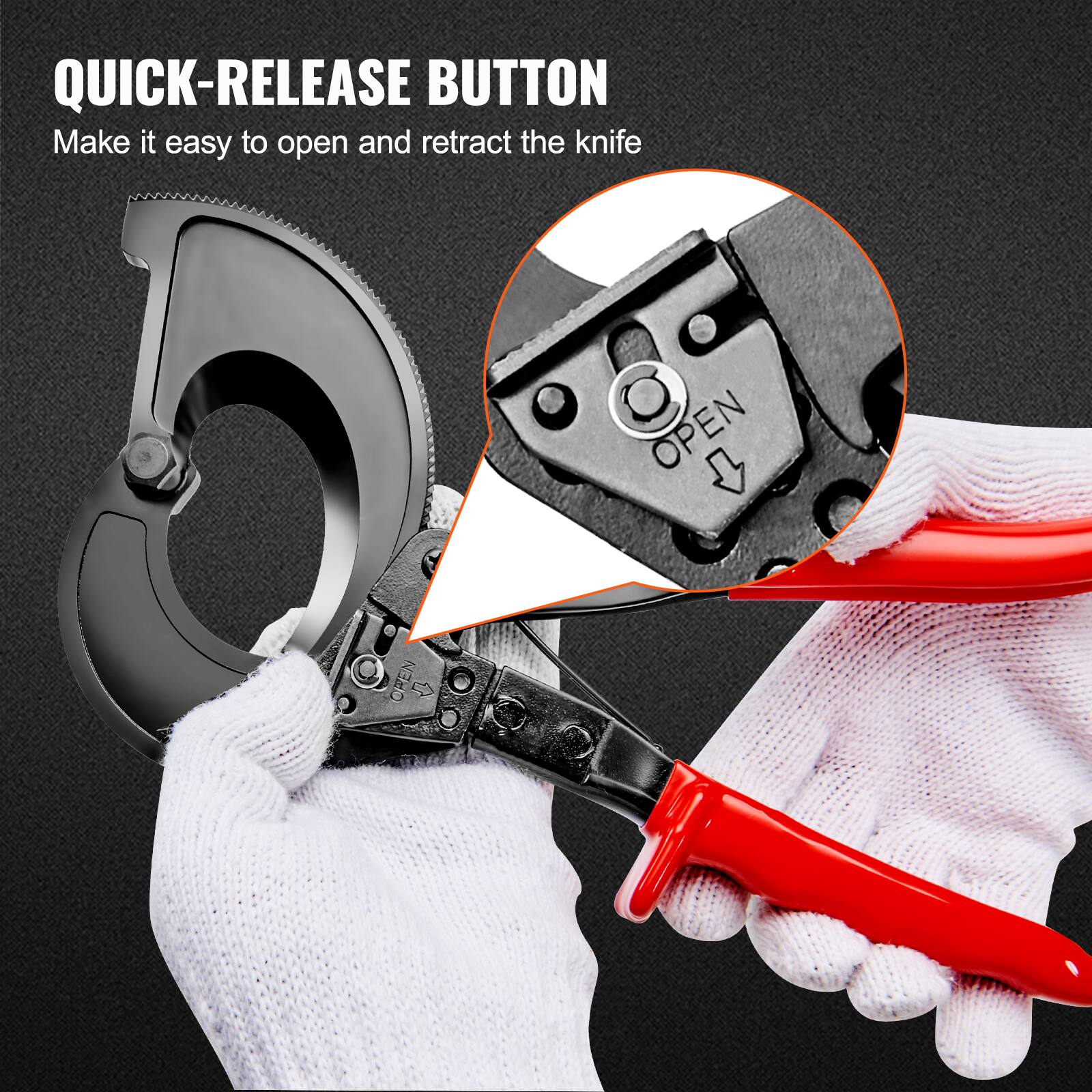 QUICK-RELEASE BUTTON  
Make it easy to open and retract the knife