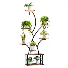 Front. VEVOR - Plant Stand Indoor with Grow Lights, 62 in Tall 8-Tier Lighted Plant Shelf, Metal Corner Plants Holder, 3 Timer - Brown + Black.