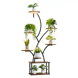 VEVOR - Plant Stand Indoor with Grow Lights, 62 in Tall 8-Tier Lighted Plant Shelf, Metal Corner Plants Holder, 3 Timer - Brown + Black