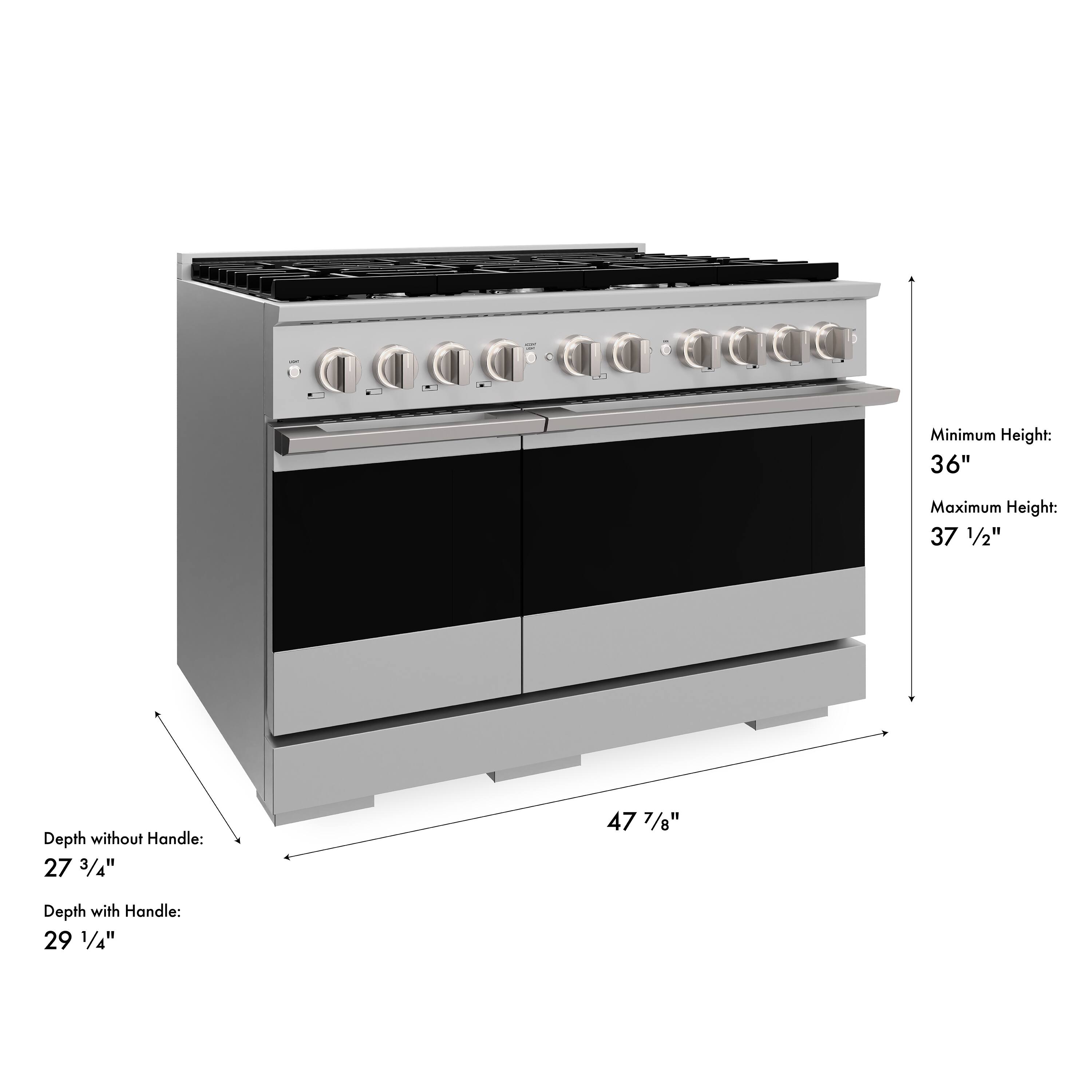 D.D.O.D.  
Minimum Height: 36"  
Maximum Height: 37 1/2"  
Depth without Handle: 27 3/4"  
Depth with Handle: 29 1/4"