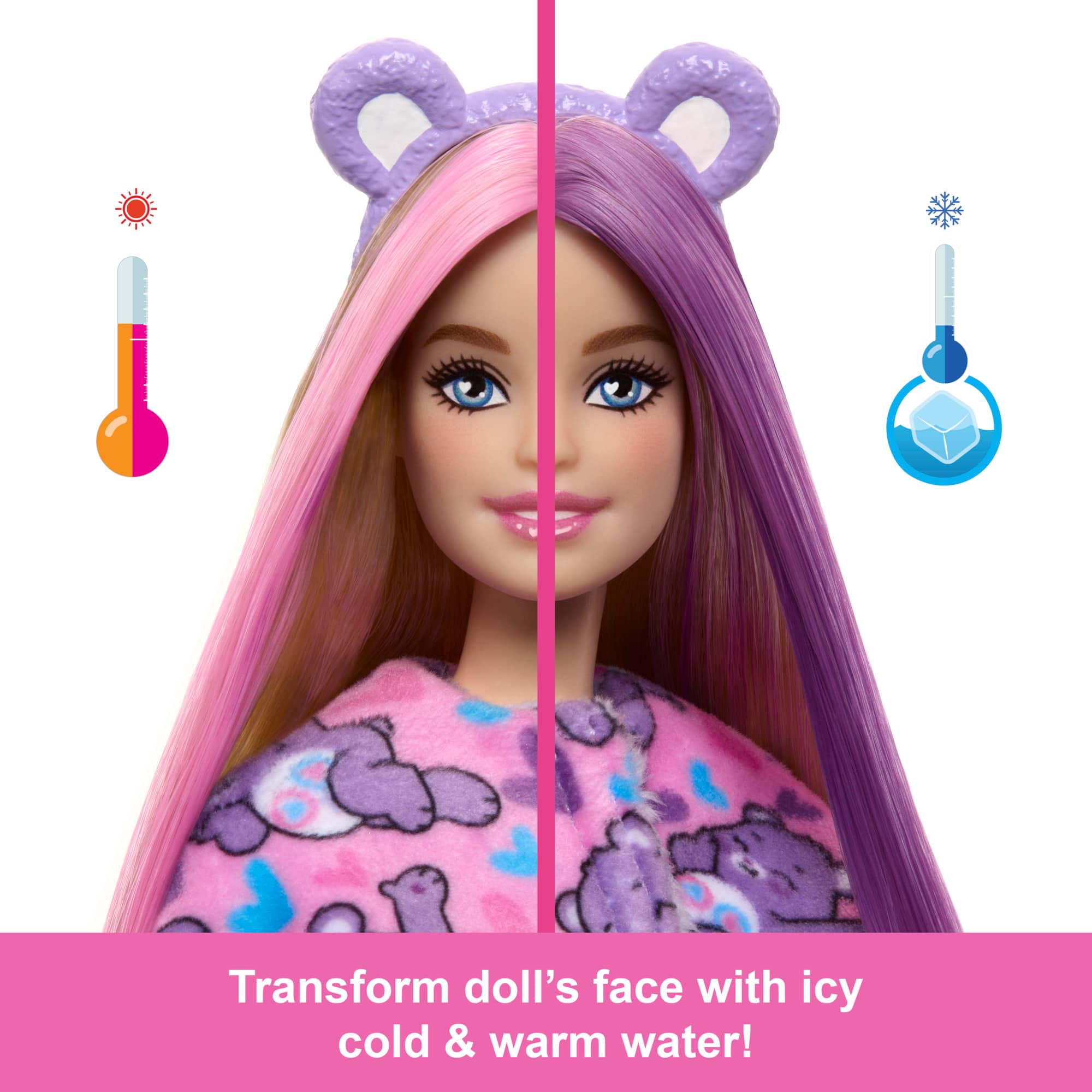 Transform doll's face with icy cold and warm water!